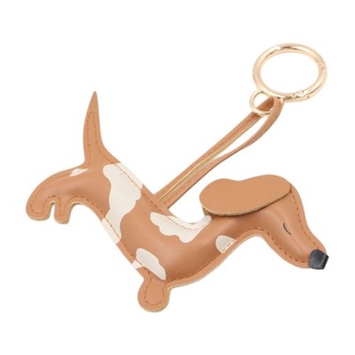 Adorable Spotted Dachshund Keyring Lightweight PU Leather Bag Charm Decoration