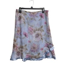 Vintage Purple Floral Sheer Crinkle Layered Skirt 12p Satin Fairy Feminine