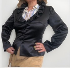 Collector Quality Piece Kay Unger NY Silk Black Ruffled Blazer Silk Sz12 Korea