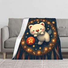 Cozy Flannel Blanket with Cute Fluffy Cat Design Perfect for Sofa Travel Bed