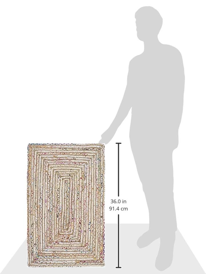 Небольшой ковер из натурального волокна 2x3, плетеный джутовый хлопок ручной работы, бежевый многофункциональный - Изображение 2 из 4