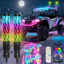 Pair 2FT Spiral LED Fat Whip Light Antenna RGB Chasing For Can-am X3 RZR UTV ATV