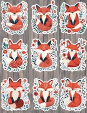 Fox in Flowers Die Cut Vinyl Stickers Set Scrapbooking Laptop Waterbottle