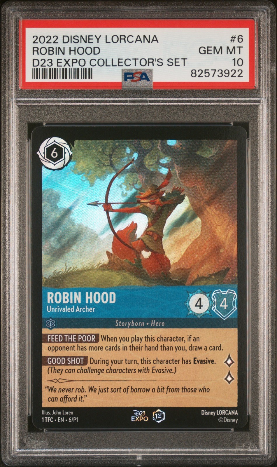 2022 Disney Lorcana D23 Expo Promo #6 Robin Hood Unrivaled Archer PSA 10 GEM