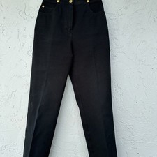 Black High Waist Trousers Gold Accent Pockets Career Pants Size Unknown
