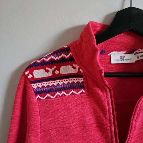 Vineyard Vines Pullover Sweater Womens XXS Red Fair Isle Quarter Zip -Fits Large - Picture 5 of 8