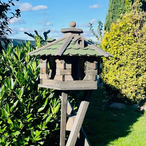 DARLUX Vogel Futter Haus L Futterstelle Sechseck Vogelhaus+ Ständer Braun/ Grün - Bild 2 von 5