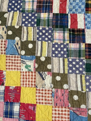 Vintage Quilt Hand Quilted 75” X 82” Trip Around The World Feedsacks OLD - Picture 13 of 24