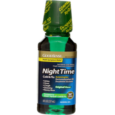3 Pack GoodSense Acetaminophen Nighttime Cold & Flu Relief Liquid, Original, ...