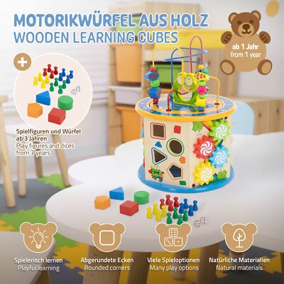 Cube D'Activité 7-en-1 En Bois – Jouet Éducatif 1-3 Ans – Xylophone, Labyrinthe, Horloge – Cadeau Montessori