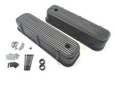 1965-95 Bbc Chevy 396-454-502 Tall Finned Aluminum Valve Covers Black E41101bk