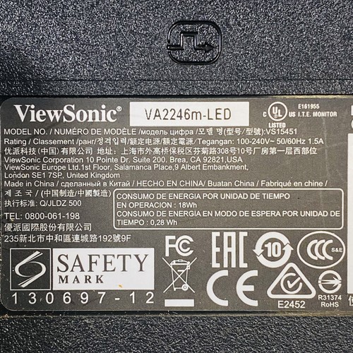 ViewSonic VA2246M-LED 22" Widescreen LED Monitor 1920 x 1080 (w/ stand and Plug) - Picture 17 of 17