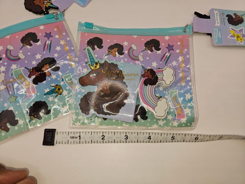 Afro Unicorn stationery set in clear zip pouch 5-1/2" X 5" NEW - Image 2 of 4