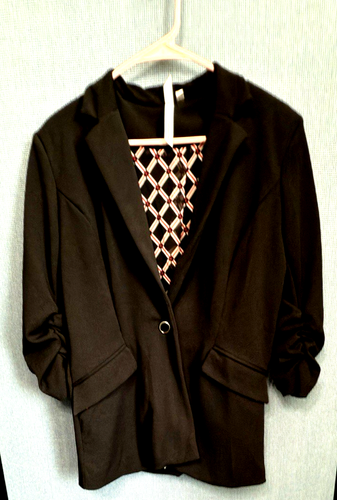 NY Collection Women's Black One-Button Blazer Jacket Size Large 3/4 Sleeves - Picture 2 of 15