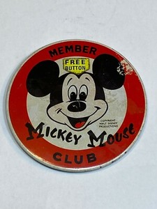 Disney Mickey Mouse Club Member Free Button Pin Vintage Old Metal Pinback Japan
