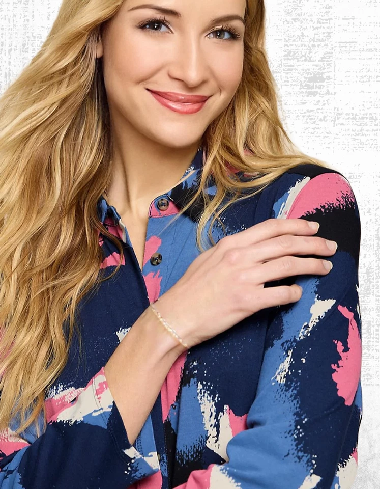 Camisa de vestir para mujer blanca Stuff estampada manga 3/4 en azul marino múltiple (defecto) Foto 2 de 4