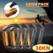 1-4 Packs Auto Locking Climbing Carabiner 30KN Aluminum D-Shape Clips Key Chain