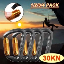 1-4 Packs Auto Locking Climbing Carabiner 30KN Aluminum D-Shape Clips Key Chain