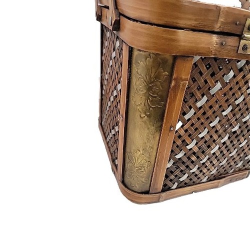BAMBOO Basket w/ Brass & Aluminum 15.5" X 9" X 11" ⭐️ LARGE - Picture 16 of 18