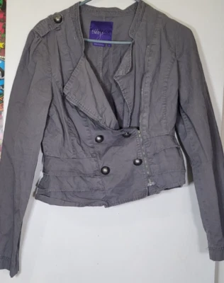 Miley Cyrus Max Azria Junior's Large Cotton Olive Green Zip Up Military Jacket - Image 1 of 3