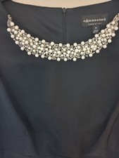 Connected Dress Womens 10 Sheath Black LBD Pearl Beaded Layered Career Zip Up