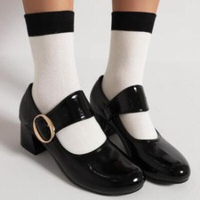 Women's Mary Janes Casual Mid Heel Shoes Fashion Dress Shiny Leather School 2025