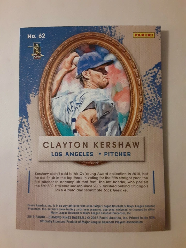 2016 Diamond Kings CLAYTON KERSHAW #62 Los Angeles Dodgers - Image 2 of 2