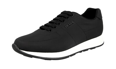 LUXURY PRADA SNEAKERS SHOES 4E3355 BLACK WHITE NYLON NEW US 7.5 EU
