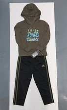 Adidas Youth Boys Sz 4, Sweatsuit, Jogging, Hoodie Pants, Olive/Black, 2-PC Set