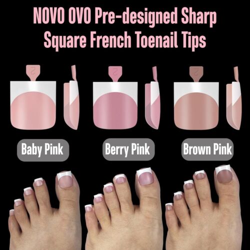 French Tip Press On Toe Nails Sharp Square Soft Gel Full Cover 240Pcs Berry Pink - Picture 6 of 11