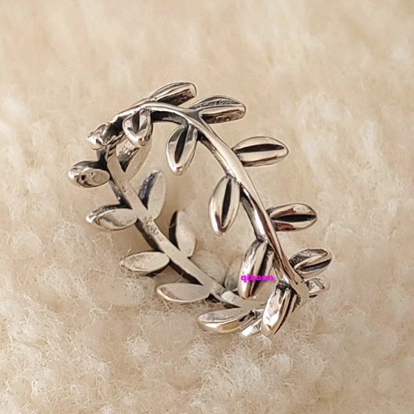 Authentic 100% 925 Sterling Silver Laurel Wreath Leaves Ring Fashion European