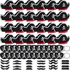 72 Pcs Pirate Hats Set Mustaches Eye Patches Party Favors for Halloween Cosplay