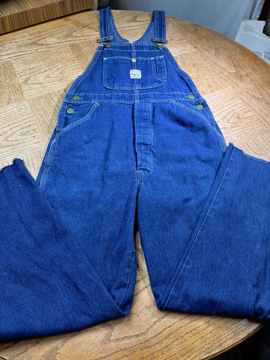 Vintage 90s Pointer Brand Denim Jean Overalls Made USA Size 16 W28 x 24 Raw Hem