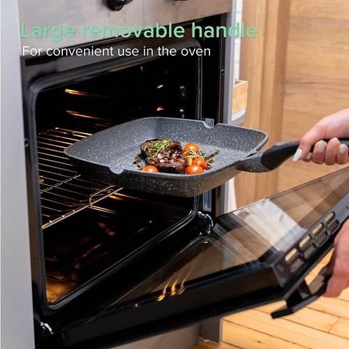 Padella per Piano Cottura a Induzione | Padella Grill 28 cm per Forno con Manico Staccabile - Foto 5 di 10