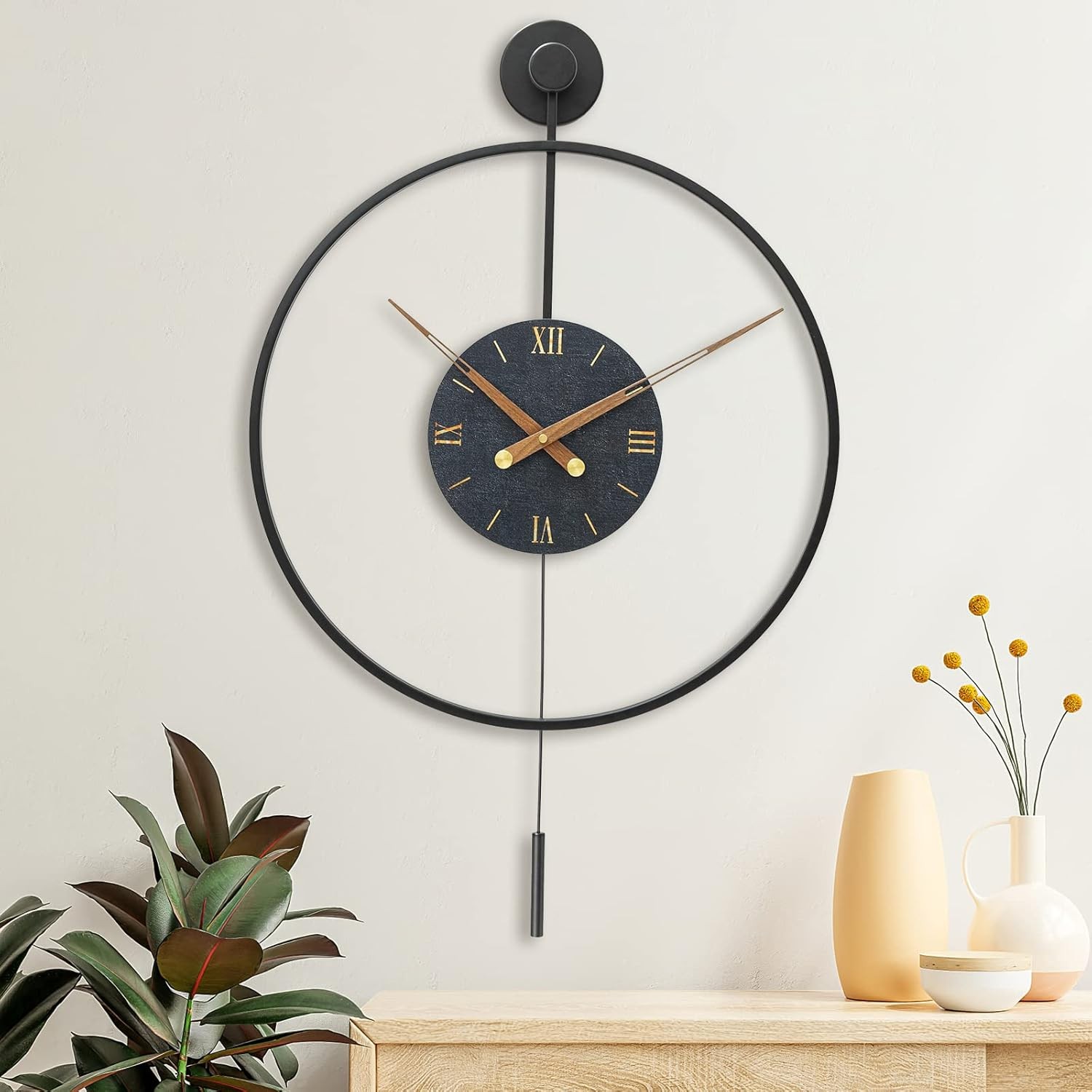 Large Modern Wall Clock,Wall Clocks for Living Room 20×31 inch, Black