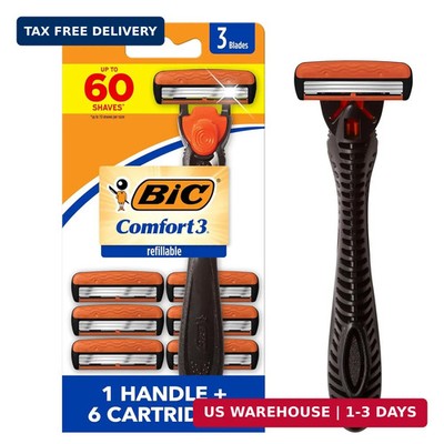 BIC Comfort 3 Men's Refillable 3-Blade Razors with 1 Handle and 6 Cartridges, Sm