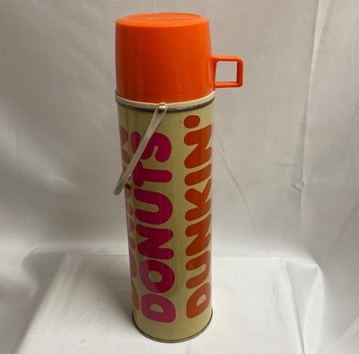 Vintage 1980s Metal Dunkin Donuts Tall Thermos With Handle King Seely USA Made