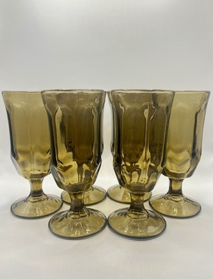 Vintage Duz Crystal Smoke Brown Champagne Water Goblets Pedestal Glass Set of 6 