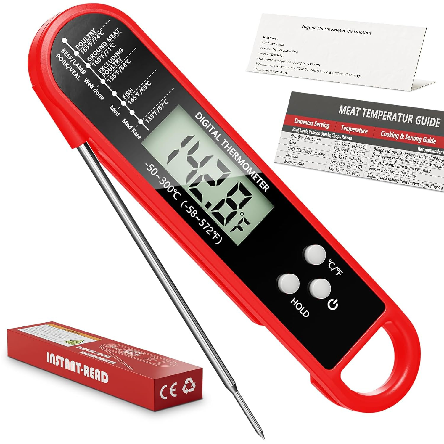Meat Thermometer Probe - Instant Read Food Thermometer with Backlight LCD Screen