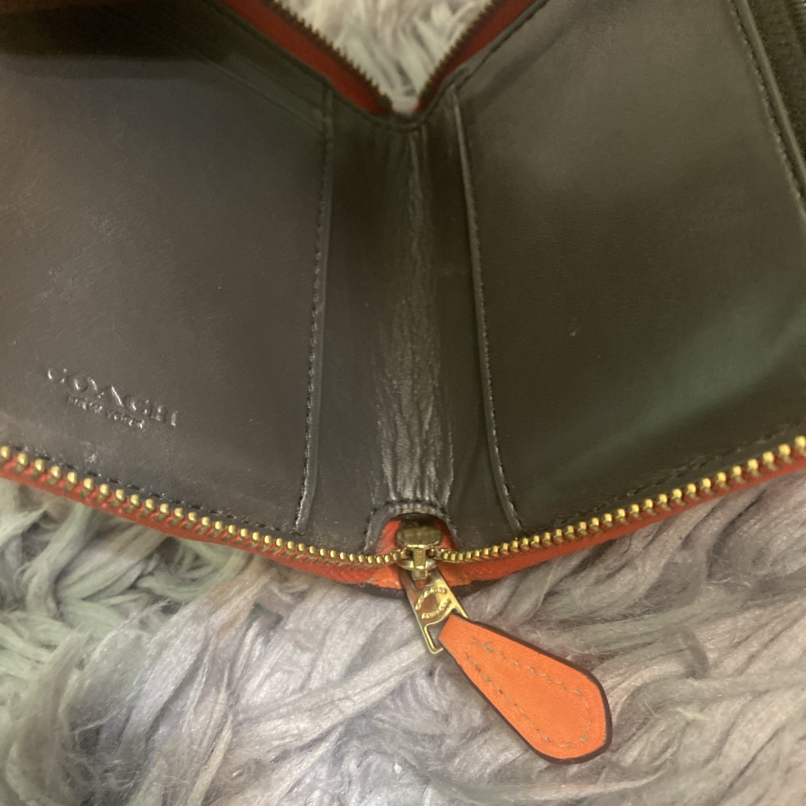 Coach Pebble Leather Zip Wallet - Orange