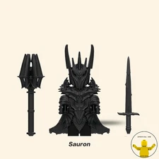 Custom Dark Lord Knight Minifigure Black Spiked Armor, War Hammer & Sword gift