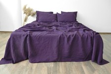 Organic 100 Linen Sheet set in Deep Purple 1 Flat sheet, and 2 pillowcases Set