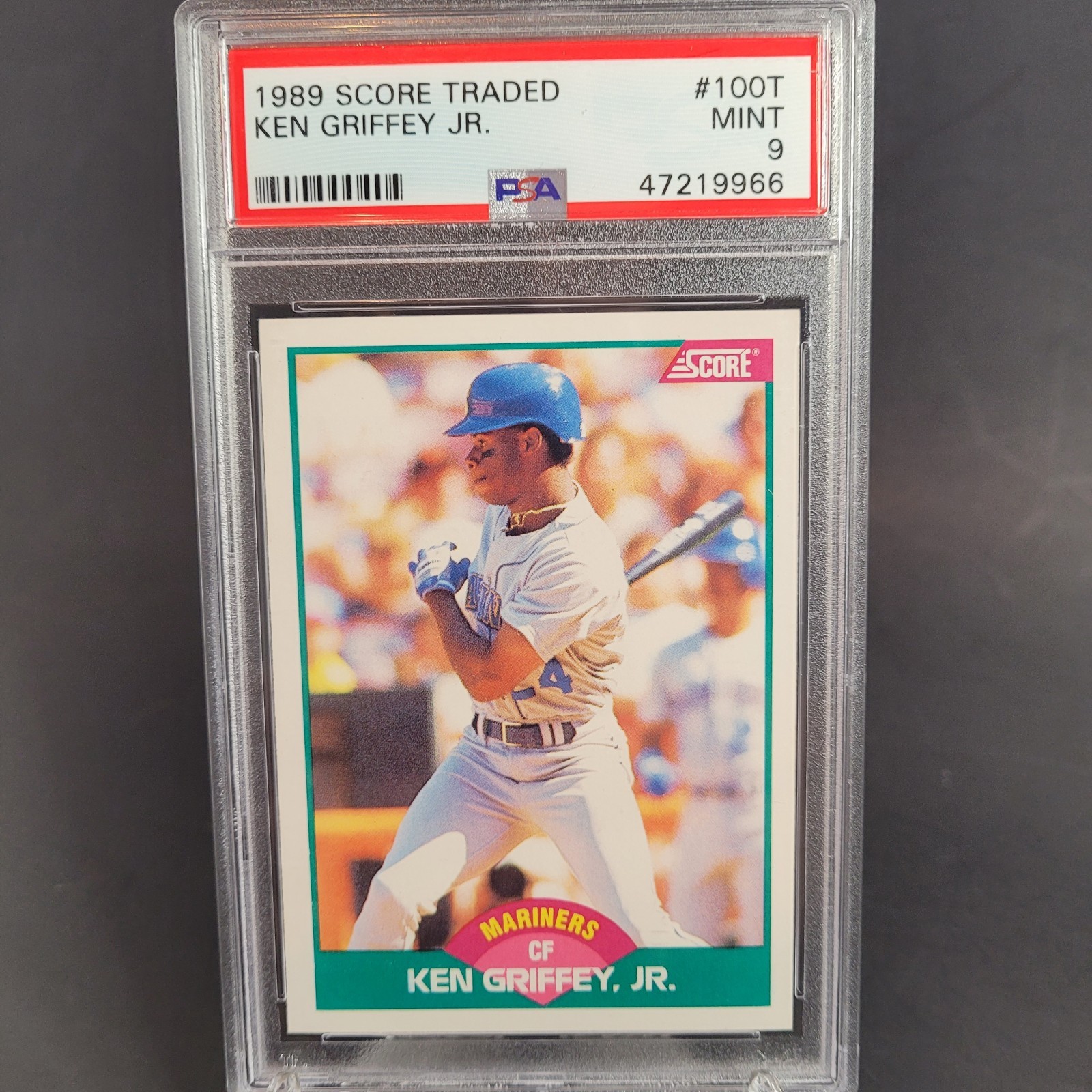 Score 1989 Ken Griffey Jr Rookie #100T Mariners PSA 9 Traded Baseball Card view 4