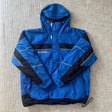 VTG Columbia Sportswear Men 1/2 Zip Pullover Parka Jacket Blue Black 90s Ski 2XL