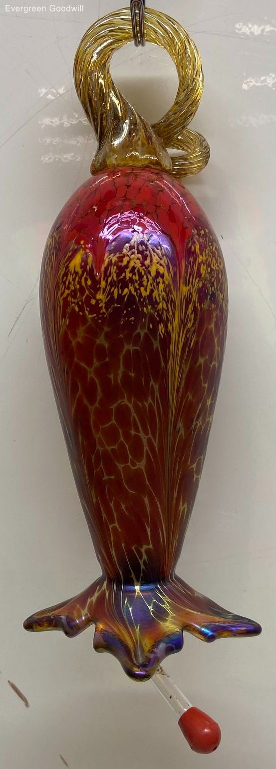 Signed Jack Pine Studio Hand-Blown Art Glass Bird Feeder
