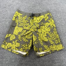 J.Crew Floral Board Shorts Swim Trunks Olive Green Yellow Drawstring Size 36