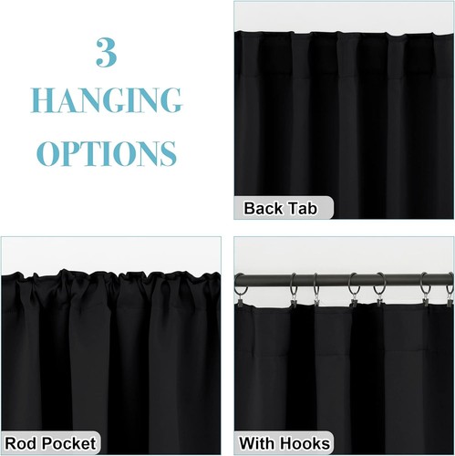 RYB HOME Cortinas Opacas Dormitorio - Pequeñas 42"W x 45"L (Pack de 2), Negras  - Imagen 6 de 8