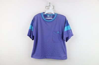 Vtg 90s Streetwear Womens Large Distressed Cropped Striped Color Block T-Shirt