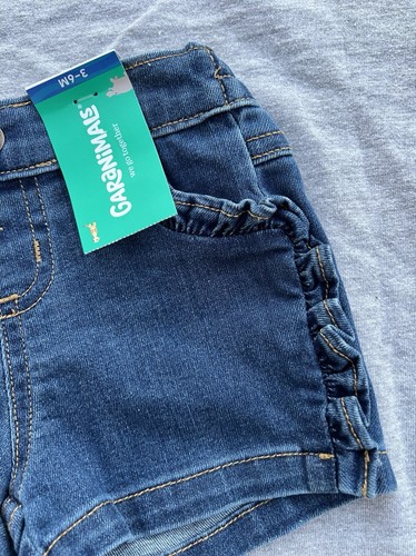 GARANIMALS Baby Girls 3-6M Denim Shorts Drawstring Pockets Ruffles • Dark Wash - Picture 5 of 8