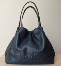 Coach Large Black Pebbled Tote Zip Top, Inner Pockets, Gold Hardware